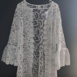 Cato White Lace Open-Front Cardigan